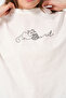 Unisex Ecru Crew Neck Cat Detail Printed Oversize T-shirt - 8
