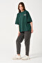 Unisex Dark Green Crew Neck Printed Oversize T-shirt - 4