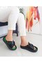 Black Green Color Puffed Band Detailed Thick Sole Women's Slippers