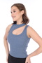 Women's Blue Double Strap Buckle Ribbed Camisole Body