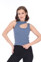 Women's Blue Double Strap Buckle Ribbed Camisole Body - 3