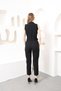 Women's Belt Detailed Stretch Fabric Double Breasted Collar Sleeveless Black Evening Dress Jumpsuit - 5