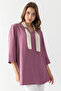 Women's Dried Rose Collar, Bird Eye Detail, Side Slit, Flared Aerobin Loose Cut Tunic - 5