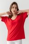 Women's Red Off-the-Shoulder Sleeves Ribbed Viscose Combed Blouse - 4