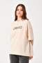 Unisex Beige Crew Neck Printed Oversize T-shirt - 3