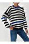 Women's Bagel Collar Double Color Striped Sweater - 3