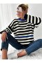 Women's Bagel Collar Double Color Striped Sweater - 2