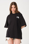 Unisex Black Crew Neck Oversize T-shirt with Owut Print Detail - 4