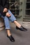 GEOLA WOMEN'S BLACK Genuine Leather BUCKLE LOAFER SHOES - 3