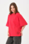 Unisex Red Crew Neck Printed Oversize T-shirt - 5