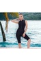 Striped Swimsuit with Zippered Plain Shorts - 5