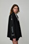 Lining Patterned Sleeve Zipper Detailed Blazer Jacket Black