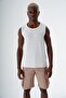 Men's Crew Neck Flexible And Mesh Textured Sleeveless Knitwear Singlet White 24S269 - 4