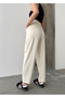 Women's Ecru Modal Mixed Fabric Striped Shalwar Trousers with Elastic Waist Pockets - 3