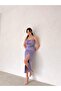 Lilac Satin Dress with Thin Straps and Draped Bust