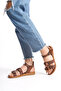 Genuine Leather Aleyna Tan Banded Adjustable Flat Sole Ethnic Detailed Sandals - 4