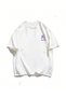 Women's White Figure Flower Printed Oversize T-shirt - 3