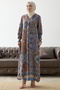 Judge Collar Ethnic Pattern Viscose Dress - Blue - 4