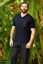 Black Men's Short Sleeve Pajama Set Summer Men's Cotton Pajamas