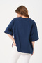 Unisex Navy Blue Crew Neck Oversize T-shirt with Owut Print Detail - 6