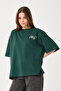 Unisex Dark Green Crew Neck Printed Oversize T-shirt - 6