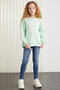 Hermia Girl's Knitted Crew Neck Long Sleeve Mint Green Sweatshirt - 2