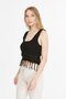 Women's Black Tasseled Openwork Square Neck Hippie Blouse - 3