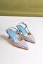Gisele Open Back Patterned Pointed Toe Blue Stiletto