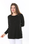 Women's Large Size Black Long Sleeve Blouse with Stone Front and Lace Detail on the Back 65N37803 - 6