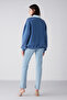 Amelia Women's Soft Fleece Inside Knitted Piece Printed City Themed Oversize Blue Sweatshirt - 6