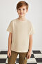 Lorenz Boy's 100% Cotton Crew Neck Relaxed Fit Short Sleeve Beige T-shirt - 3
