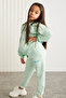 GIGI-GRM24049 75% cotton 25% polyester girl's embroidery sweat jogger set Mint Green Bottom-Top Set - 4