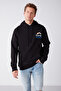 Carter Men's Soft Fabric Hooded Mountain Printed Drawstring Regular Fit Black Sweatshirt
