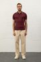 Men's Striped Slim-fit Molded Polo Collar Summer Knitwear T-shirt Claret Red - 7