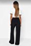 Black Wide Leg/Comfortable Cut High Waist Stretchy Knitted sandy Wide Leg Oversize Muslim Pants - 6