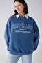 Amelia Women's Soft Fleece Inside Knitted Piece Printed City Themed Oversize Blue Sweatshirt