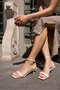 FLEXI WOMEN BEIGE Patent Leather SINGLE STRAP MINI HEELED SANDALS