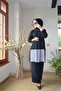 Mesh Detailed Black and White Hijab 2-Piece Set with Black Trousers - 3