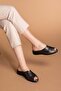 Women's Genuine Leather Dowry Slippers Özl.326 - Black - 39