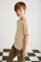 Lorenz Boy's 100% Cotton Crew Neck Relaxed Fit Short Sleeve Beige T-shirt - 4