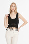 Women's Black Tasseled Openwork Square Neck Hippie Blouse - 2