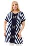 Short Sleeve Round Collar Bias Striped Blocked Comfortable and Flowy Stylish Tunic with Butterfly Stone Embroidery on the Front - 2