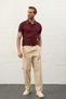 Men's Striped Slim-fit Molded Polo Collar Summer Knitwear T-shirt Claret Red - 5