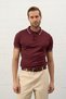 Men's Striped Slim-fit Molded Polo Collar Summer Knitwear T-shirt Claret Red
