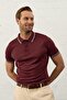 Men's Striped Slim-fit Molded Polo Collar Summer Knitwear T-shirt Claret Red - 4
