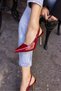 YIVSE WOMEN'S Claret Red Patent Leather Gold Buckle Detail Heeled Shoes - 6