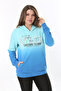 Women's Plus Size Blue Two Thread Glitter and Front Print Detailed Hooded Sweatshirt 65N37162 - 5