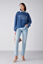 Amelia Women's Soft Fleece Inside Knitted Piece Printed City Themed Oversize Blue Sweatshirt - 3