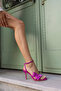 SHELLY WOMEN'S FUCHSIA SATIN HEEL EVENING SANDALS - 5