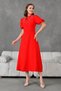 Red Collar Stone Detailed Short Balloon Sleeve Midi Length Flared Cut Evening Dress Homecoming Dress 2073 - 6